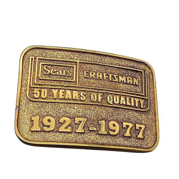 Vintage Sears Craftsman Belt Buckle 50 Years Of Quality 1927-1977 Gold Tone Rect - Picture 3 of 3
